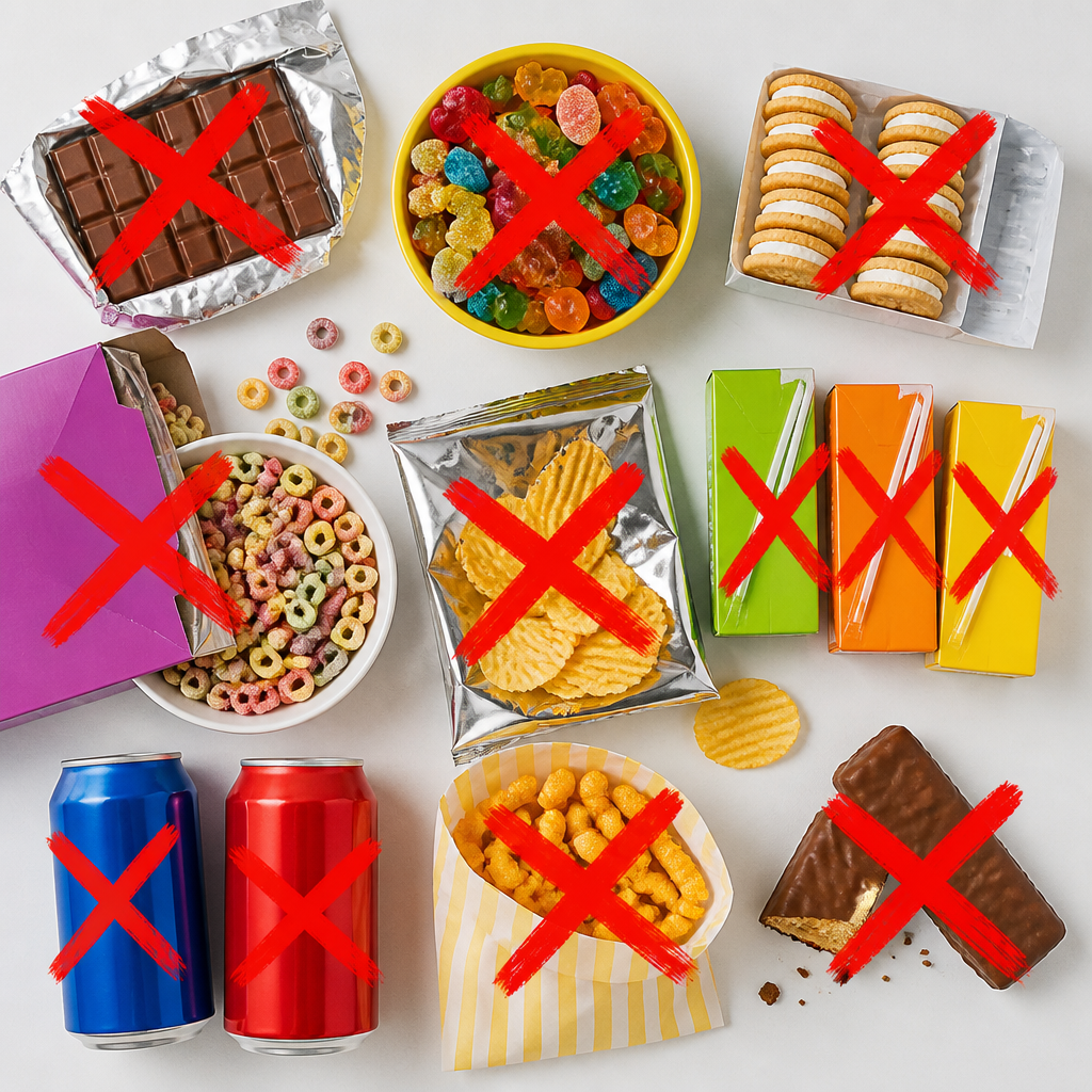 Ultraprocessados marcados com X